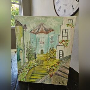 Beautiful Neighborhood Canvas Painting With Homes And Nature